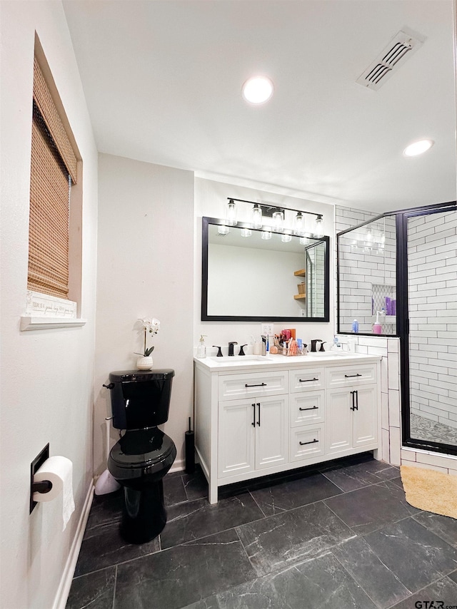 8116 Jewell Ln, Tyler, TX 75703 - full bathroom with a shower stall, toilet, recessed lighting, baseboards, and double vanity