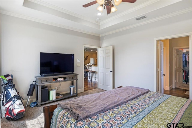 1009 Stagecoach Bnd, Bullard, TX 75757 - bedroom featuring a tray ceiling, ornamental molding, ceiling fan, and recessed lighting