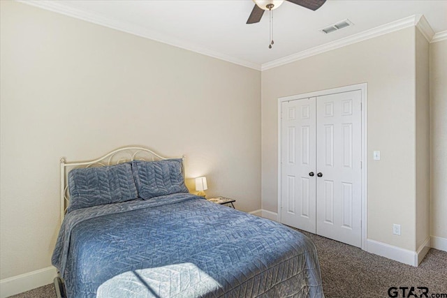 1009 Stagecoach Bnd, Bullard, TX 75757 - carpeted bedroom with ornamental molding, a ceiling fan, and a closet
