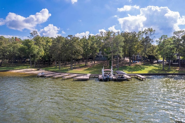 view of dock with a water view