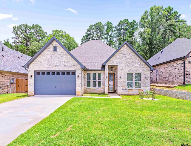 9109 Long Br, Tyler, TX 75703 - view of front of property featuring driveway, a front lawn, an attached garage, roof with shingles, and brick siding