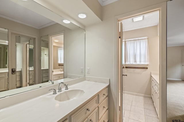 725 Purdue Dr, Tyler, TX 75701 - full bathroom featuring vanity, tile patterned flooring, and ornamental molding