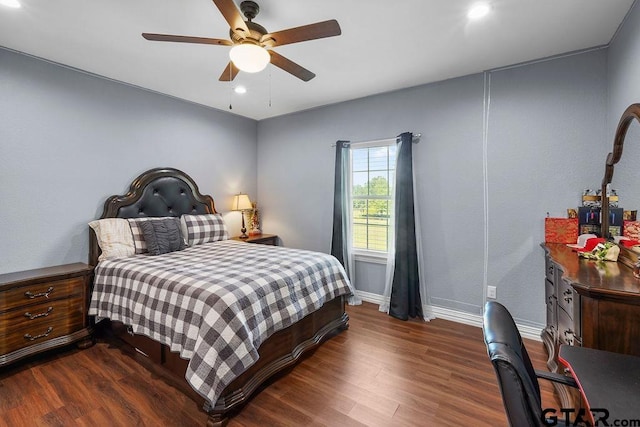 5900 Fm 858, Ben Wheeler, TX 75754 - bedroom with dark wood-style floors, baseboards, recessed lighting, and ceiling fan