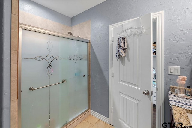 5900 Fm 858, Ben Wheeler, TX 75754 - full bathroom featuring a stall shower, tile patterned flooring, and a textured wall