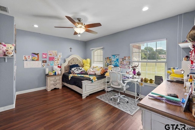 5900 Fm 858, Ben Wheeler, TX 75754 - bedroom featuring dark wood finished floors, baseboards, recessed lighting, and ceiling fan