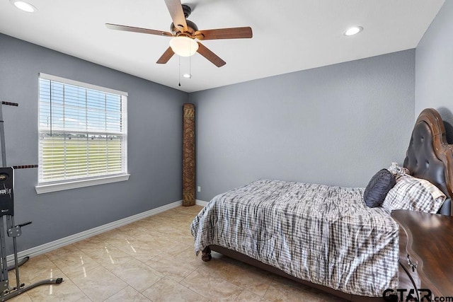 5900 Fm 858, Ben Wheeler, TX 75754 - bedroom with recessed lighting, a ceiling fan, baseboards, and marble finish floors
