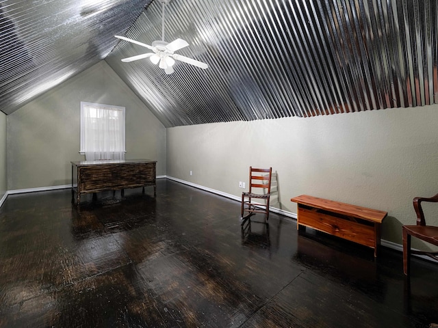 bonus room with lofted ceiling and ceiling fan