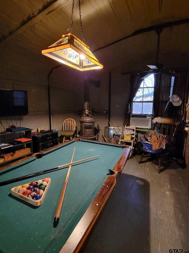 playroom with pool table and cooling unit