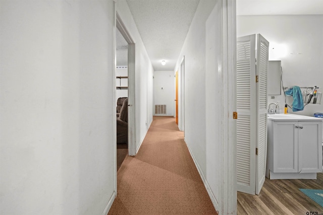 hall featuring sink and wood-type flooring