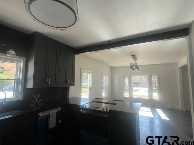 kitchen with a sink, a healthy amount of sunlight, beam ceiling, and stainless steel dishwasher