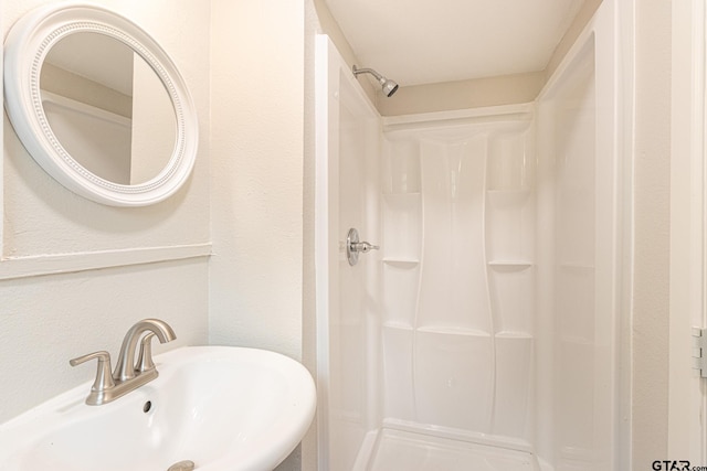 bathroom featuring walk in shower and sink