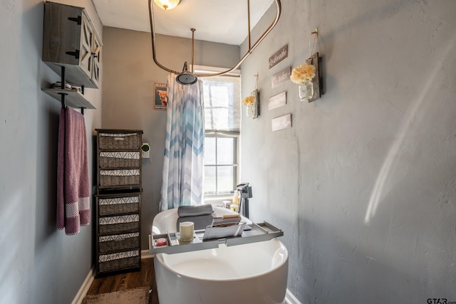 bathroom with hardwood / wood-style flooring