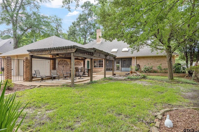 1807 Royal Oak Dr, Tyler, TX 75703 - rear view of property with a patio area, roof with shingles, a chimney, and brick siding