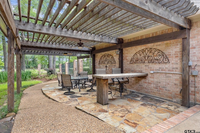 1807 Royal Oak Dr, Tyler, TX 75703 - view of patio with a pergola, ceiling fan, and outdoor dining space