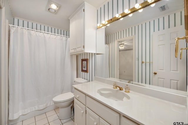 1807 Royal Oak Dr, Tyler, TX 75703 - bathroom with wallpapered walls, tile patterned flooring, and vanity