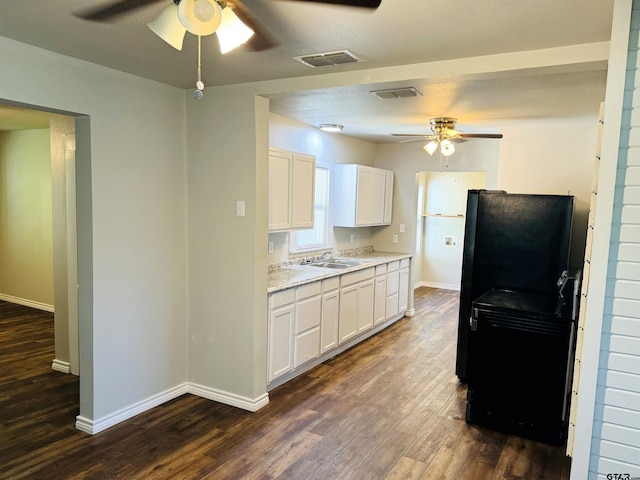 kitchen featuring visible vents, dark wood-type flooring, a sink, and light countertops