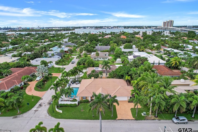 aerial view featuring a water view