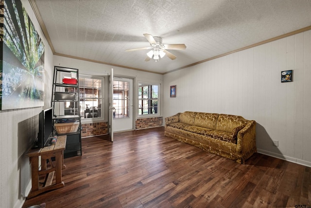 8312 Oxford Dr, Tyler, TX 75703 - living area featuring a ceiling fan, ornamental molding, and wood finished floors