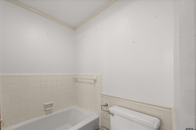 8312 Oxford Dr, Tyler, TX 75703 - full bathroom featuring crown molding, a bath, a wainscoted wall, and tile walls