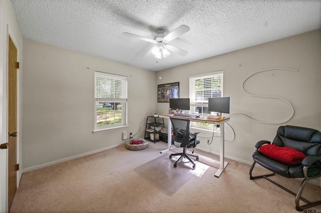 8312 Oxford Dr, Tyler, TX 75703 - office featuring ceiling fan, carpet, and a textured ceiling