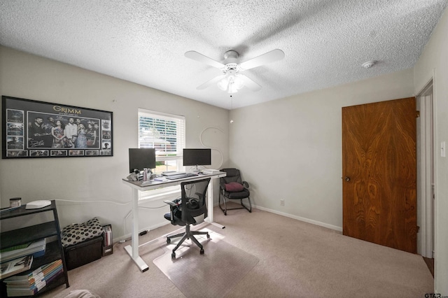 8312 Oxford Dr, Tyler, TX 75703 - office area with a ceiling fan, carpet flooring, and a textured ceiling