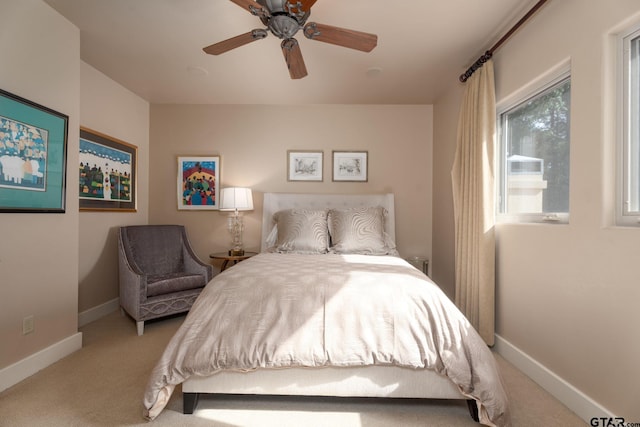 bedroom featuring carpet flooring and ceiling fan