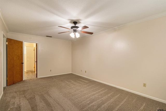 405 Brookview Ln, Palestine, TX 75803 - spare room with ceiling fan, carpet, crown molding, and a textured ceiling