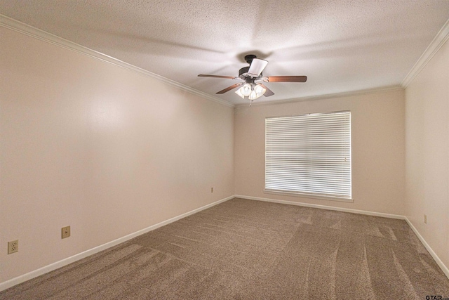 405 Brookview Ln, Palestine, TX 75803 - carpeted spare room featuring crown molding, a ceiling fan, and a textured ceiling