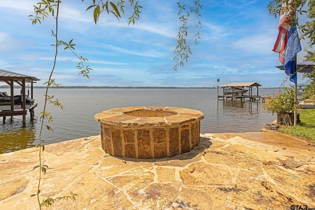 view of dock with a water view