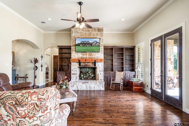 4180 N Smith Rd, Rockwall, TX 75087 - living area with french doors, plenty of natural light, wood finished floors, crown molding, and recessed lighting