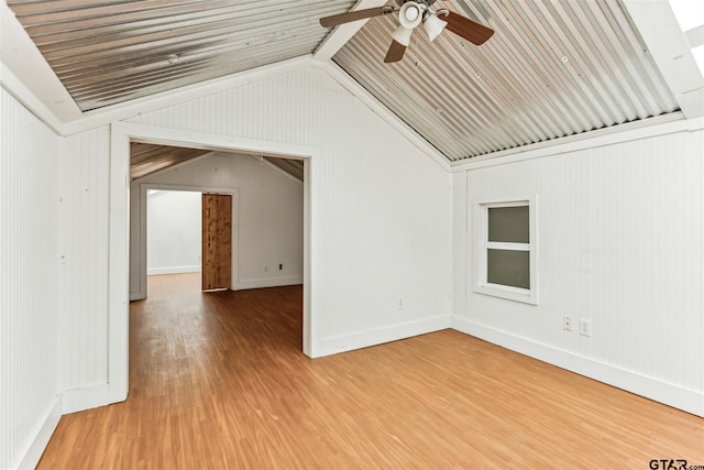 4180 N Smith Rd, Rockwall, TX 75087 - spare room featuring a ceiling fan, lofted ceiling, and light wood-style flooring