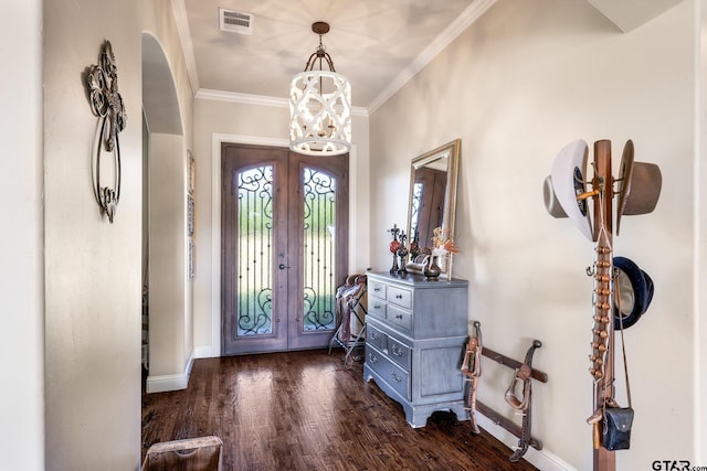 4180 N Smith Rd, Rockwall, TX 75087 - foyer featuring french doors, dark wood-type flooring, and ornamental molding