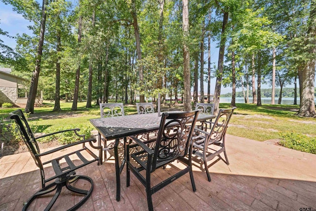 view of patio / terrace featuring a water view