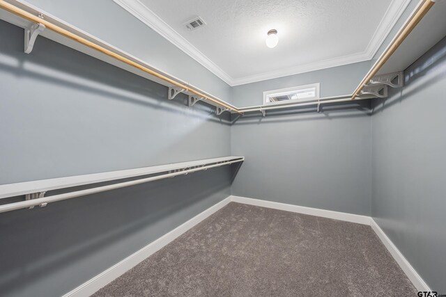 walk in closet with visible vents and dark carpet