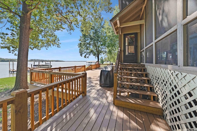 deck with a water view