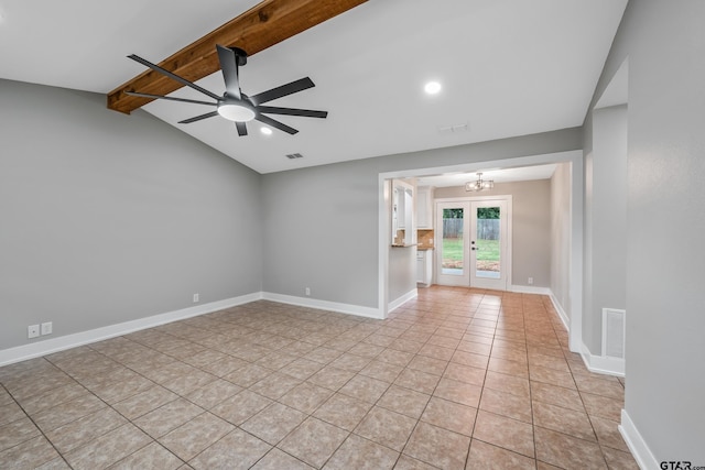 10873 Nix Ln, Whitehouse, TX 75791 - unfurnished room with a ceiling fan, light tile patterned floors, recessed lighting, and french doors