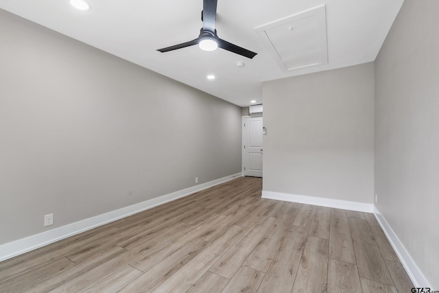 10873 Nix Ln, Whitehouse, TX 75791 - empty room featuring ceiling fan, light wood-type flooring, recessed lighting, and a wall unit AC
