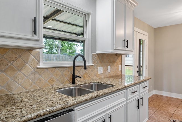 10873 Nix Ln, Whitehouse, TX 75791 - kitchen featuring white cabinetry, dishwasher, light tile patterned floors, and tasteful backsplash