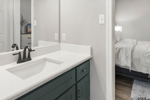 bathroom with hardwood / wood-style flooring and vanity