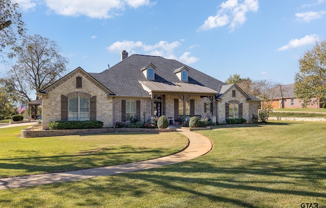 french provincial home with a front yard