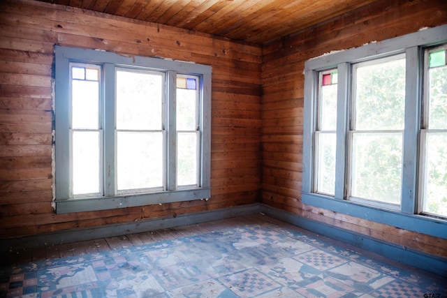 spare room featuring plenty of natural light and wood ceiling