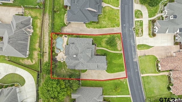 2312 Pinehurst Dr, Tyler, TX 75703 - aerial perspective of suburban area featuring property parcel outlined