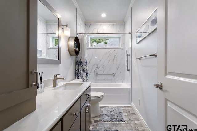 194 Pack Saddle Rdg, Holly Lake Ranch, TX 75765 - bathroom featuring vanity, toilet, shower / bath combination, stone finish flooring, and baseboards