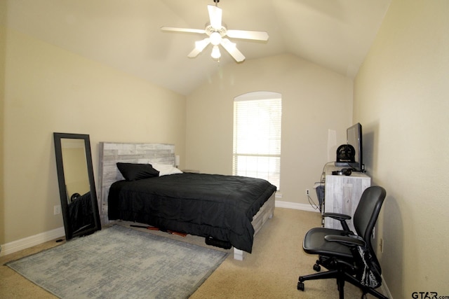 10821 Cactus Trl, Flint, TX 75762 - bedroom with vaulted ceiling, light colored carpet, and a ceiling fan