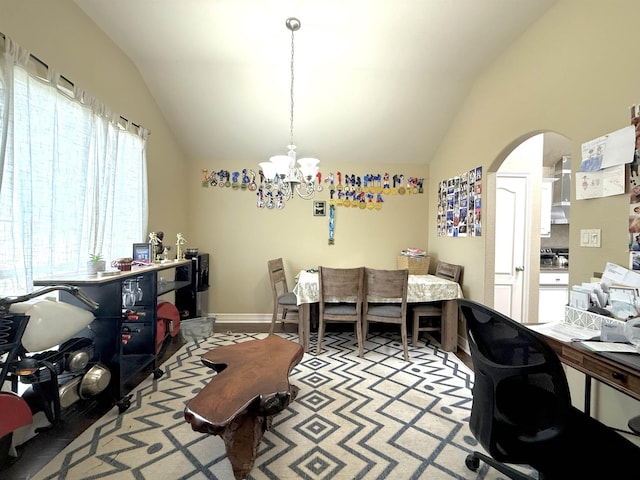 10821 Cactus Trl, Flint, TX 75762 - office space with lofted ceiling, arched walkways, and a chandelier