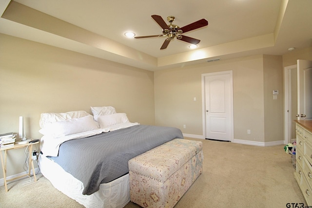 10821 Cactus Trl, Flint, TX 75762 - bedroom with a raised ceiling, light colored carpet, a ceiling fan, and recessed lighting