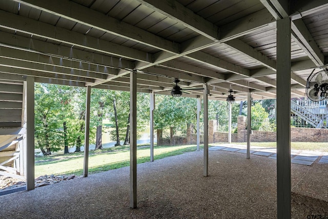 view of patio featuring ceiling fan