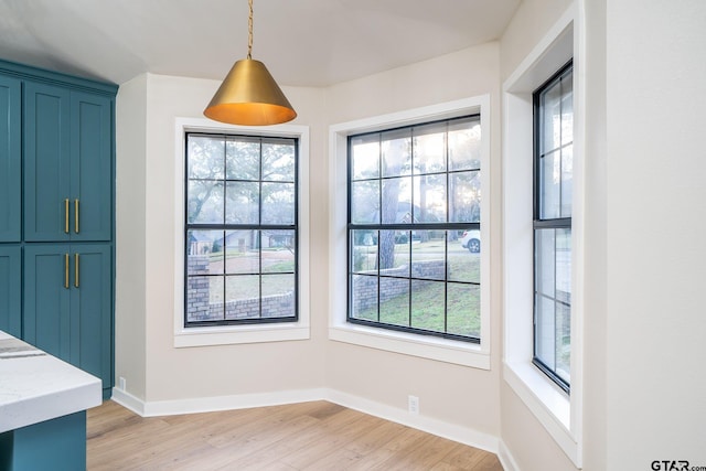 unfurnished dining area with light wood-type flooring and a healthy amount of sunlight