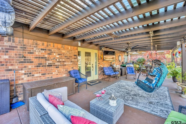 view of patio / terrace featuring ceiling fan and an outdoor hangout area