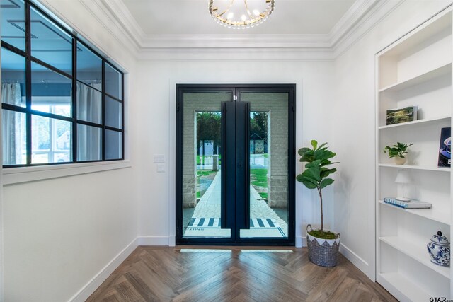 12240 Jazmin Cir, Flint, TX 75762 - entryway featuring crown molding, a chandelier, and french doors